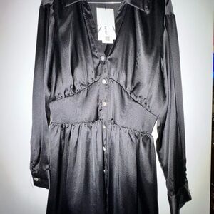 ZARA BLACK SATIN DRESS WITH JEWEL BUTTONS